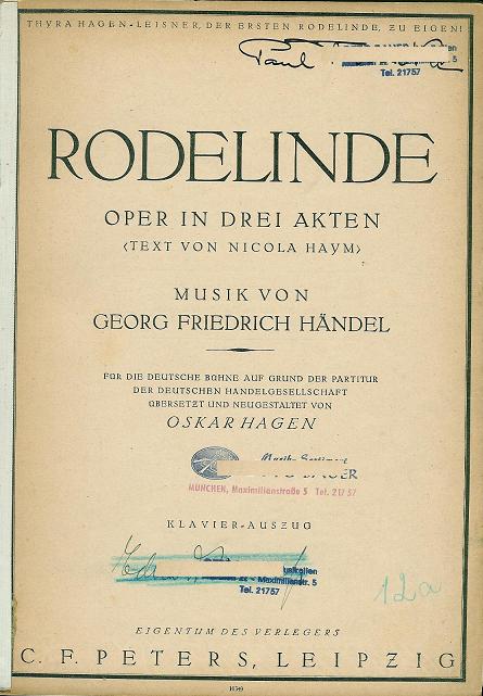 Händel, Rodelinde Klavierauszug